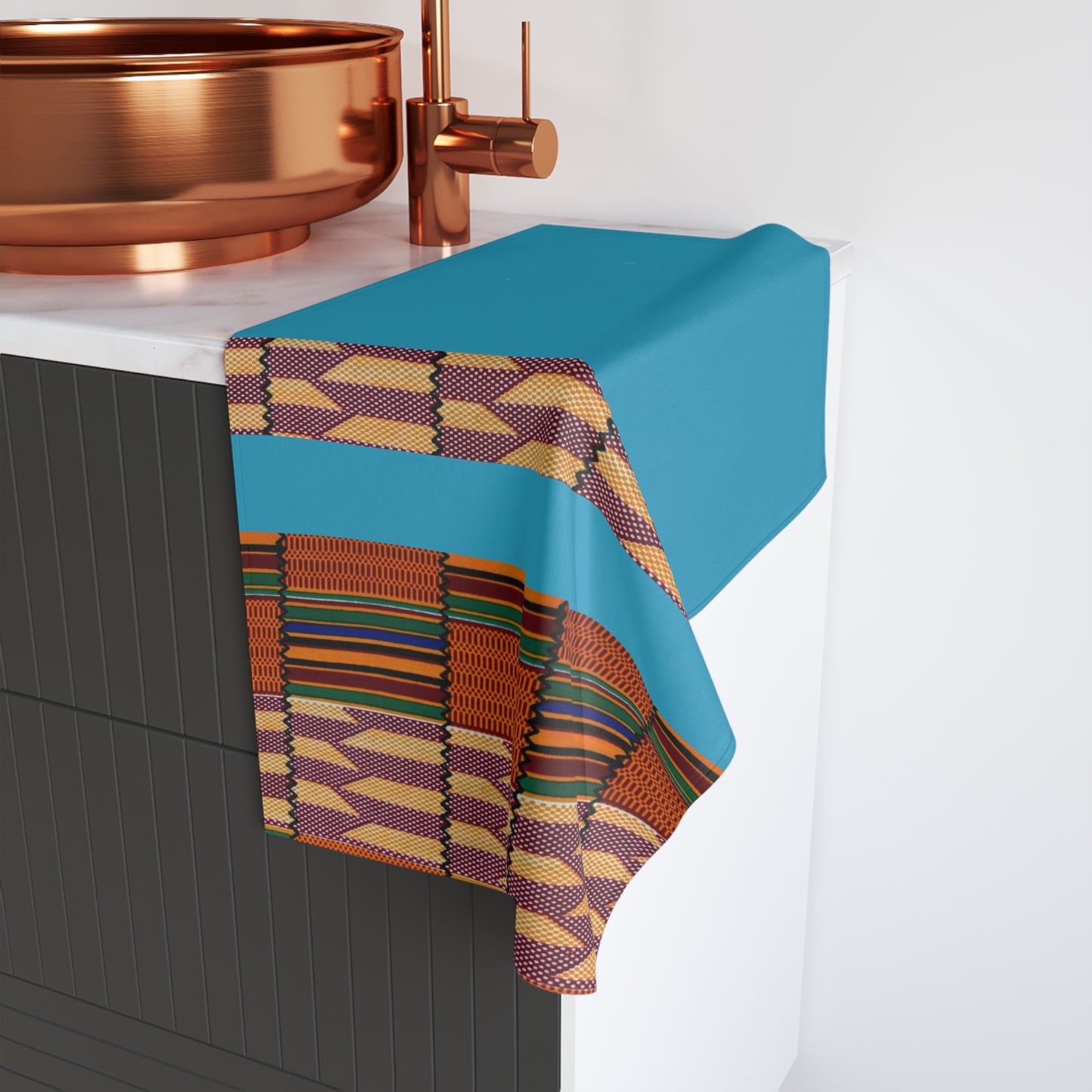 Kente - Eco-Friendly Afro Art Hand Towel (Turquoise)