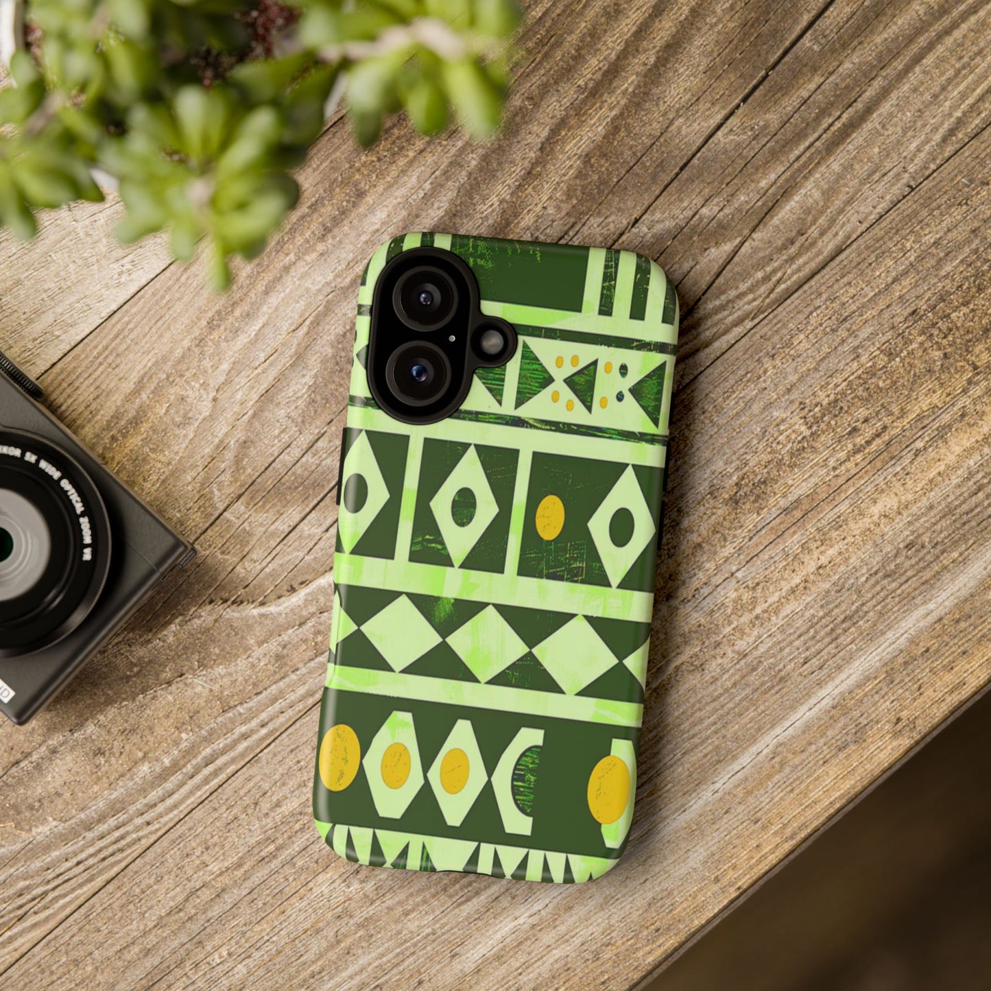 Afro Patterned Phone Case, Tough Cases for Protection, Gift for Tech Lovers, Trendy Mobile Cover, Customizable Phone Accessories (Green)