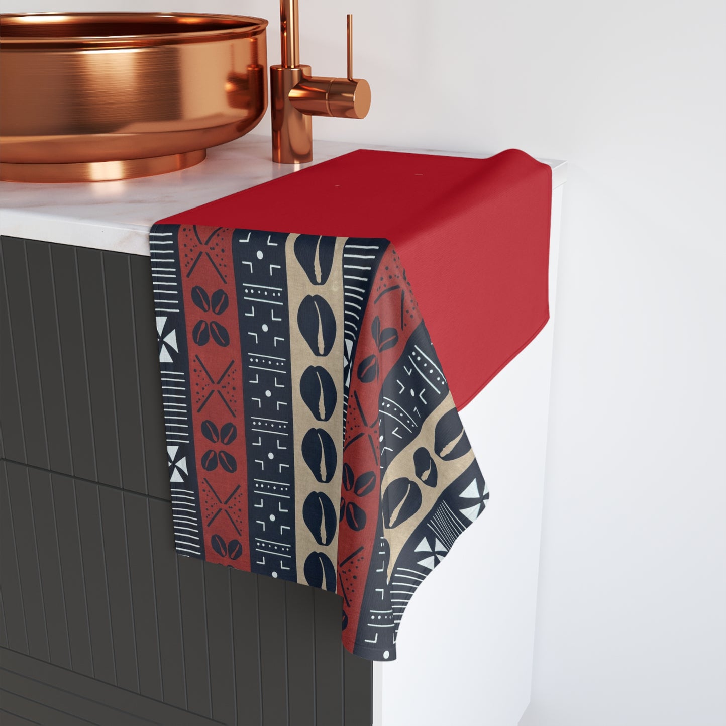 Ongola - Eco-Friendly Afro Art Hand Towel (Red)