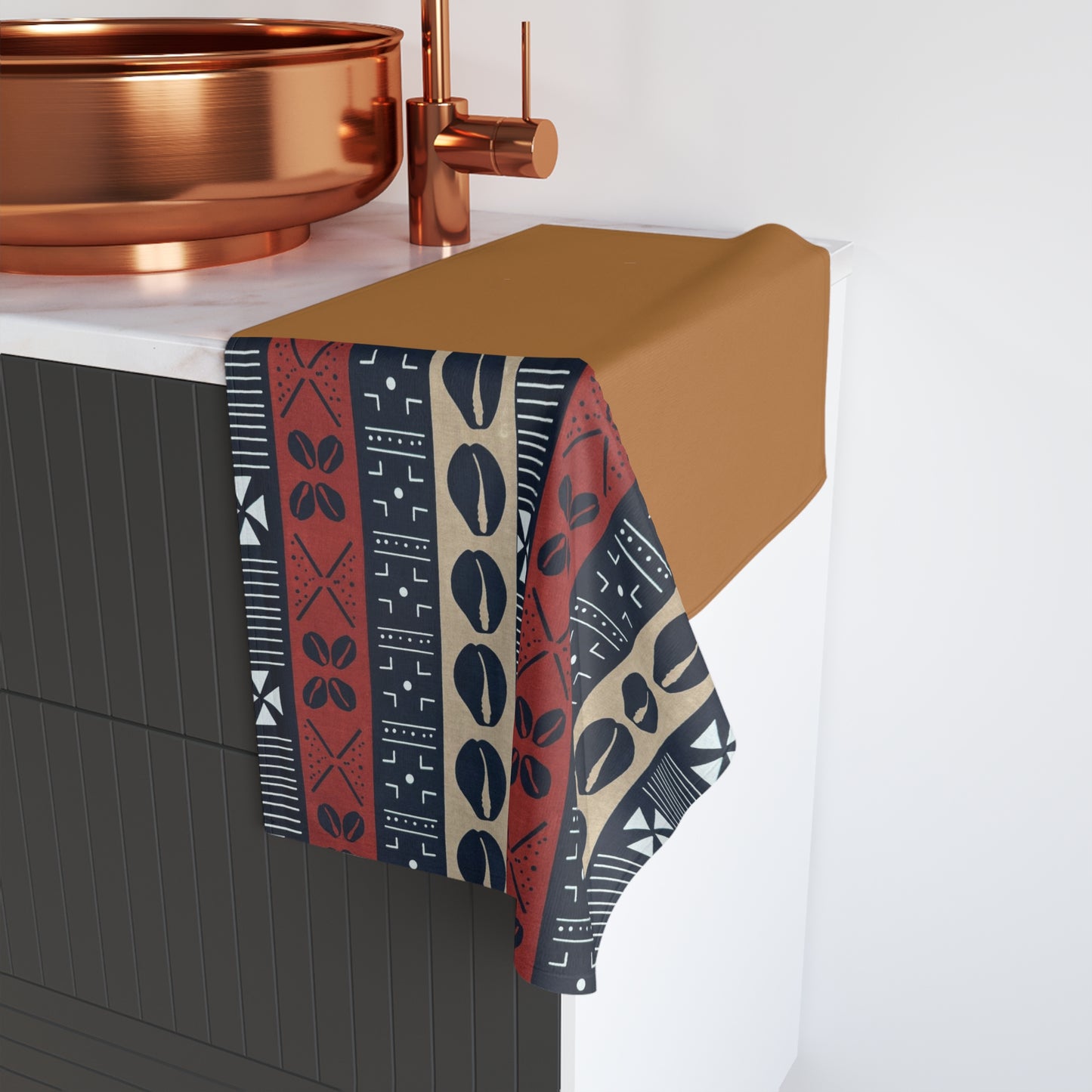 Ongola - Eco-Friendly Afro Art Hand Towel (Brown)