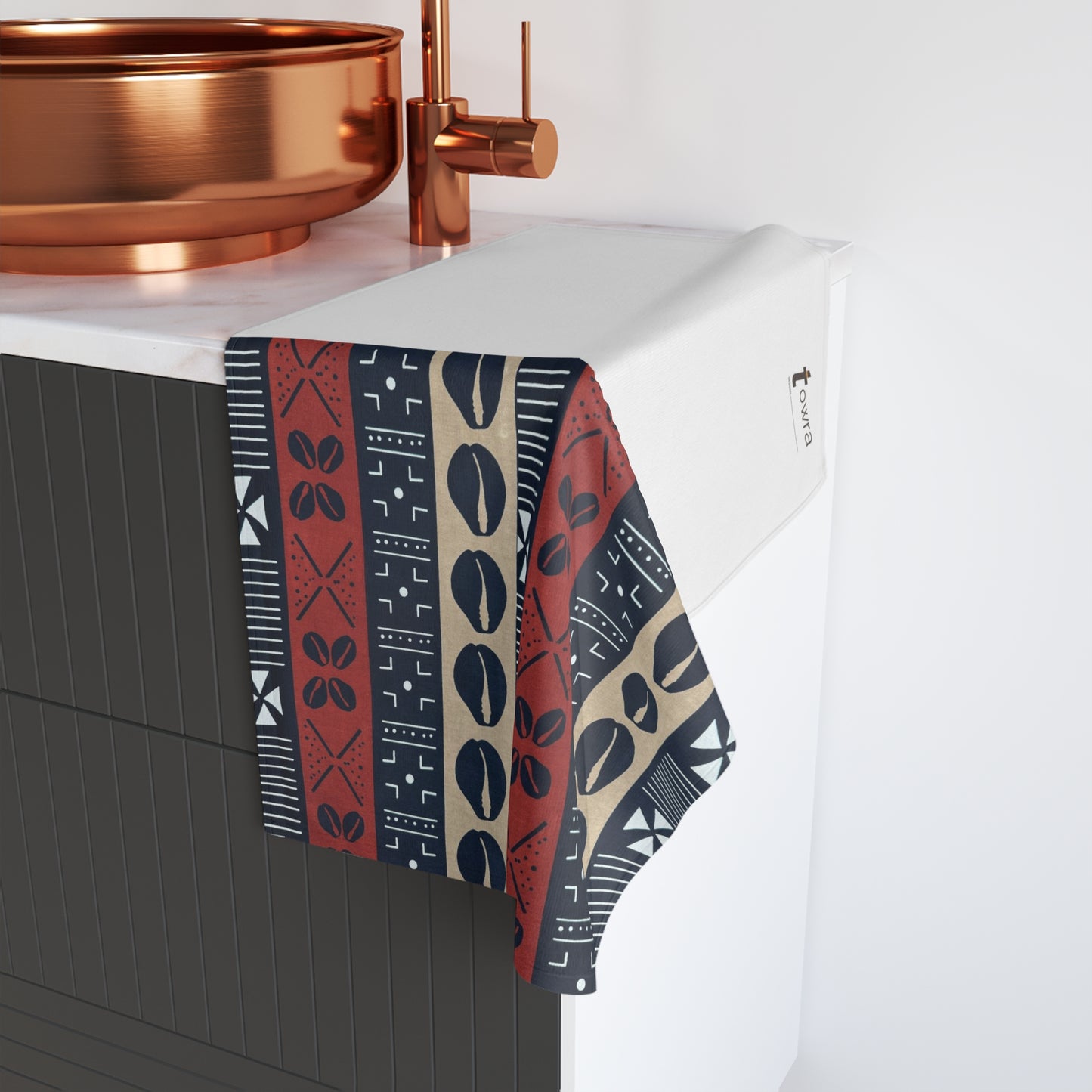 Ongola - Eco-Friendly Afro Art Hand Towel (White)